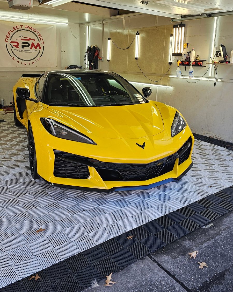 Yellow Corvette Z06 with a flawless finish in the RPM Auto Spa garage